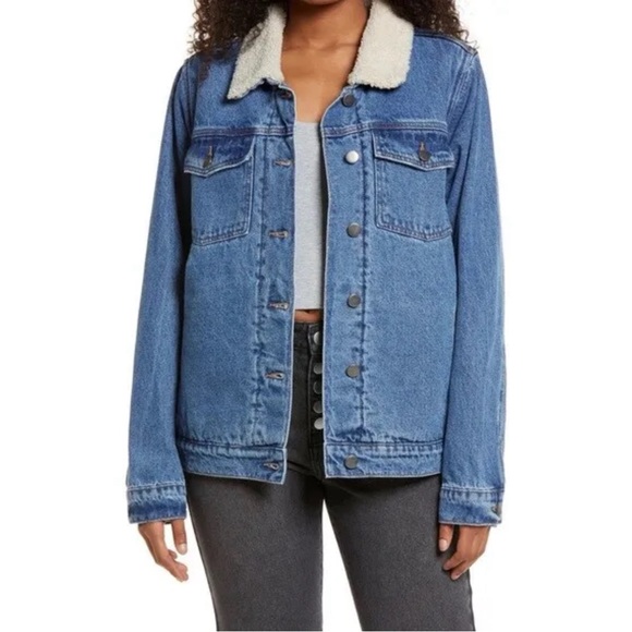 BP Denim Oversize Trucker Jacket Faux Shearling Neck & Lined Inside 🔥 - Picture 12 of 15